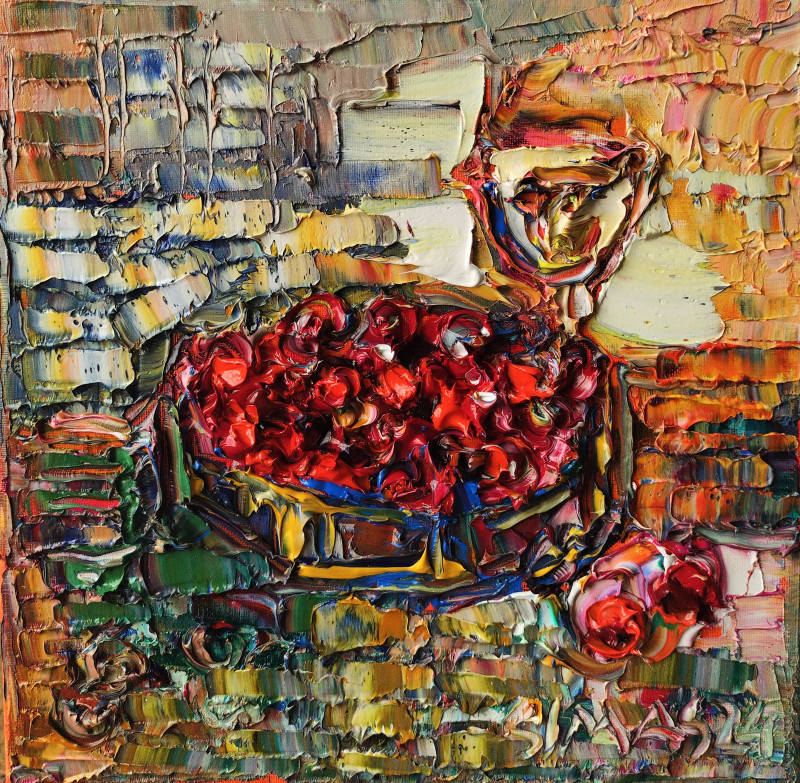 Still-life With Cherries IV original painting by Simonas Gutauskas. Still-Life