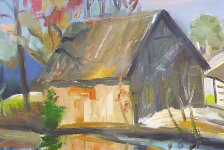 Homestead Near The Water original painting by Vidmantas Jažauskas. Home