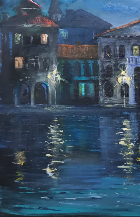 By the Water original painting by Petras Beniulis. Urbanistic - Cityscape