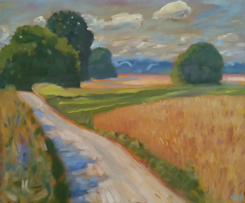 Field road original painting by Vidmantas Jažauskas. Lithuanian Landscape Paintings