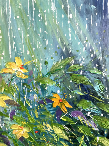 Mushroom Rain original painting by Nijolė Grigonytė Lozovska. Flowers