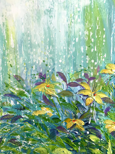 Mushroom Rain original painting by Nijolė Grigonytė Lozovska. Flowers