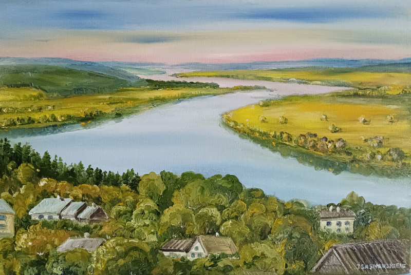 The Bend of the Nemunas at Vilkija original painting by Jūratė Sasnauskienė. Lithuanian Landscape Paintings