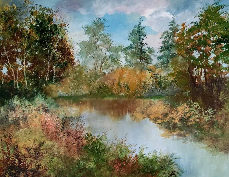 Midsummer original painting by Birutė Butkienė. Lithuanian Landscape Paintings