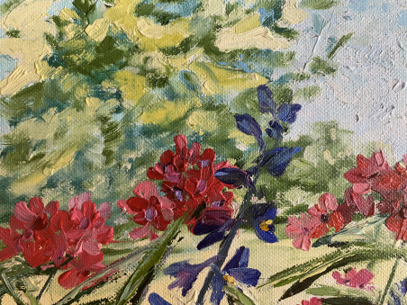 Summer flowers original painting by Rita Medvedevienė. Lithuanian Landscape Paintings