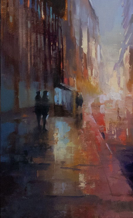 In the City original painting by Alexander Jerochin. Urbanistic - Cityscape