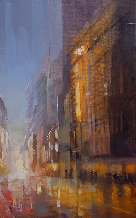 In the City original painting by Alexander Jerochin. Urbanistic - Cityscape