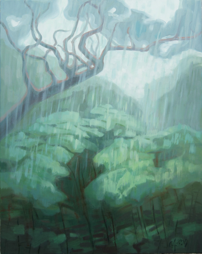 Summer Rain original painting by Gražina Murelytė Ajauskienė. Lithuanian Landscape Paintings