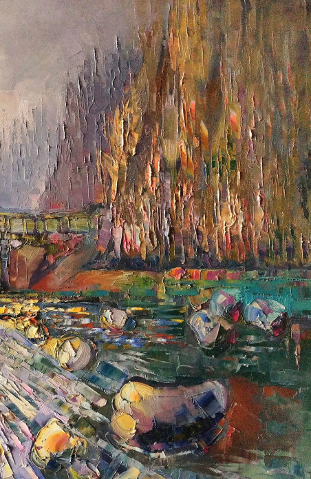 Cycle "Rivers. Stones" original painting by Simonas Gutauskas. Lithuanian Landscape Paintings