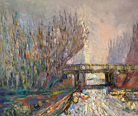 Cycle "Rivers. Stones" original painting by Simonas Gutauskas. Lithuanian Landscape Paintings