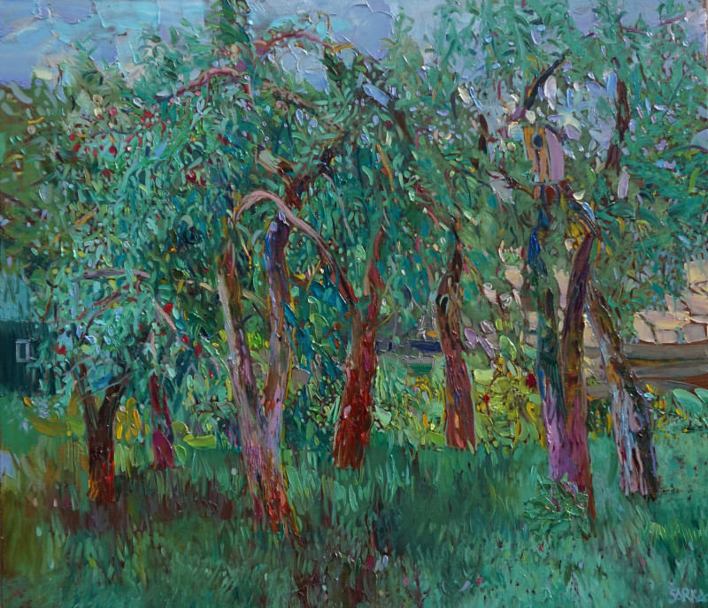 Garden, Dievogala village original painting by Šarūnas Šarkauskas. Lithuanian Landscape Paintings