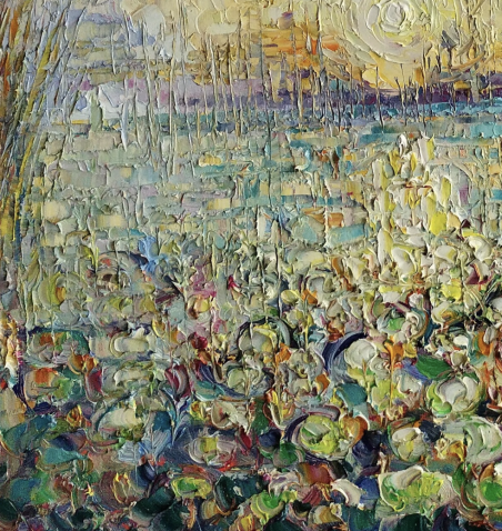 Morning lilies original painting by Simonas Gutauskas. Lithuanian Landscape Paintings