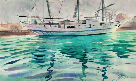 In Klaipėda original painting by Svetlana Ovinova. Marine Art