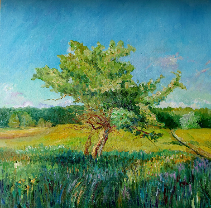 Wild apple tree original painting by Aleksandra Šimkutė Norbutienė. Lithuanian Landscape Paintings