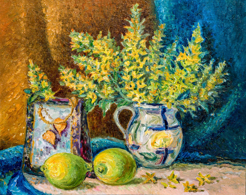 Still life with lemons original painting by Aleksandra Šimkutė Norbutienė. Still-Life