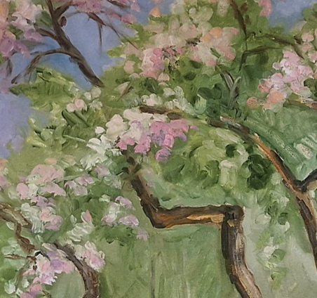 Apple tree blossom original painting by Aleksandra Šimkutė Norbutienė. Lithuanian Landscape Paintings