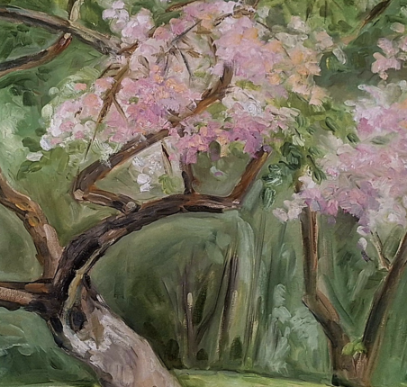 Apple tree blossom original painting by Aleksandra Šimkutė Norbutienė. Lithuanian Landscape Paintings