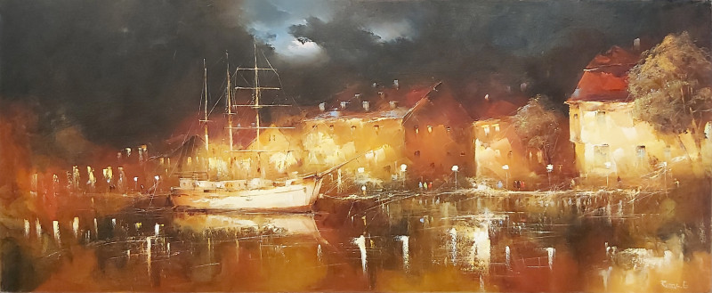 Meridian original painting by Rimantas Grigaliūnas. Urbanistic - Cityscape