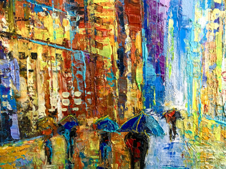 Rushing original painting by Nijolė Grigonytė Lozovska. Urbanistic - Cityscape