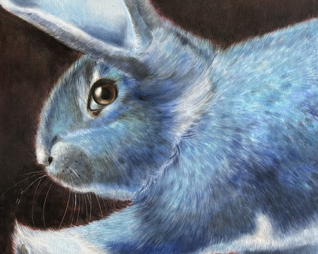 Moon Rabbit II original painting by Onutė Juškienė. Animalistic Paintings