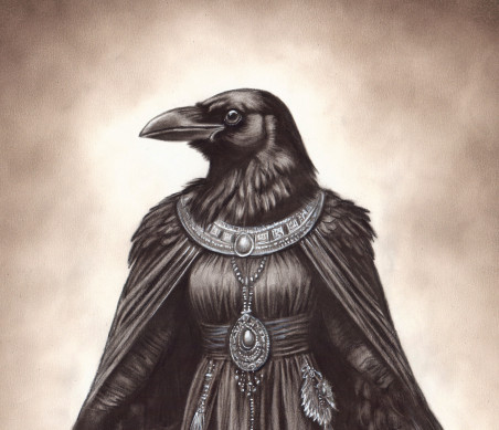 Elegance of The Crow Goddess original painting by Danguolė Šerstinskaja. Fantastic