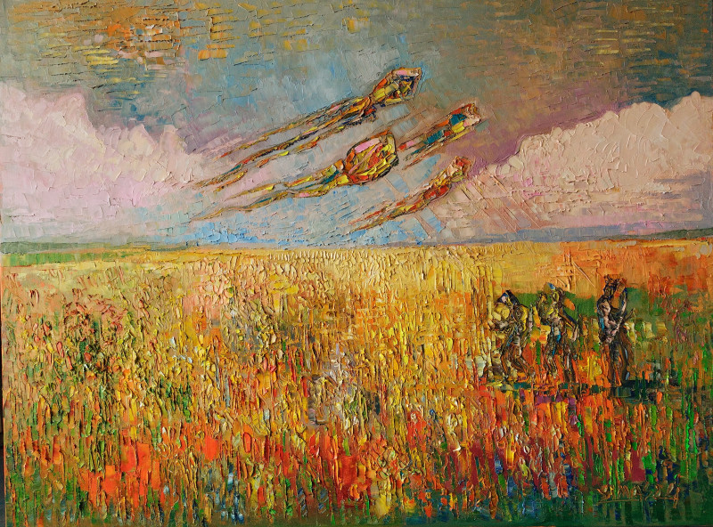 Kites original painting by Simonas Gutauskas. Lithuanian Landscape Paintings