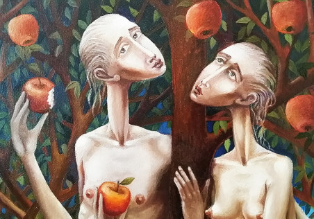 Adam and Eve original painting by Arnoldas Švenčionis. Oil painting