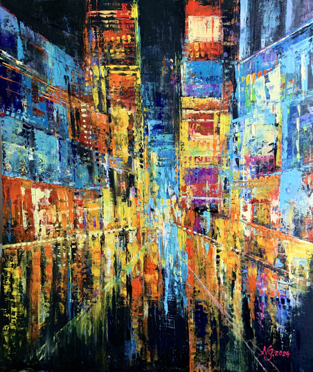 Light Hypnosis original painting by Nijolė Grigonytė Lozovska. Urbanistic - Cityscape