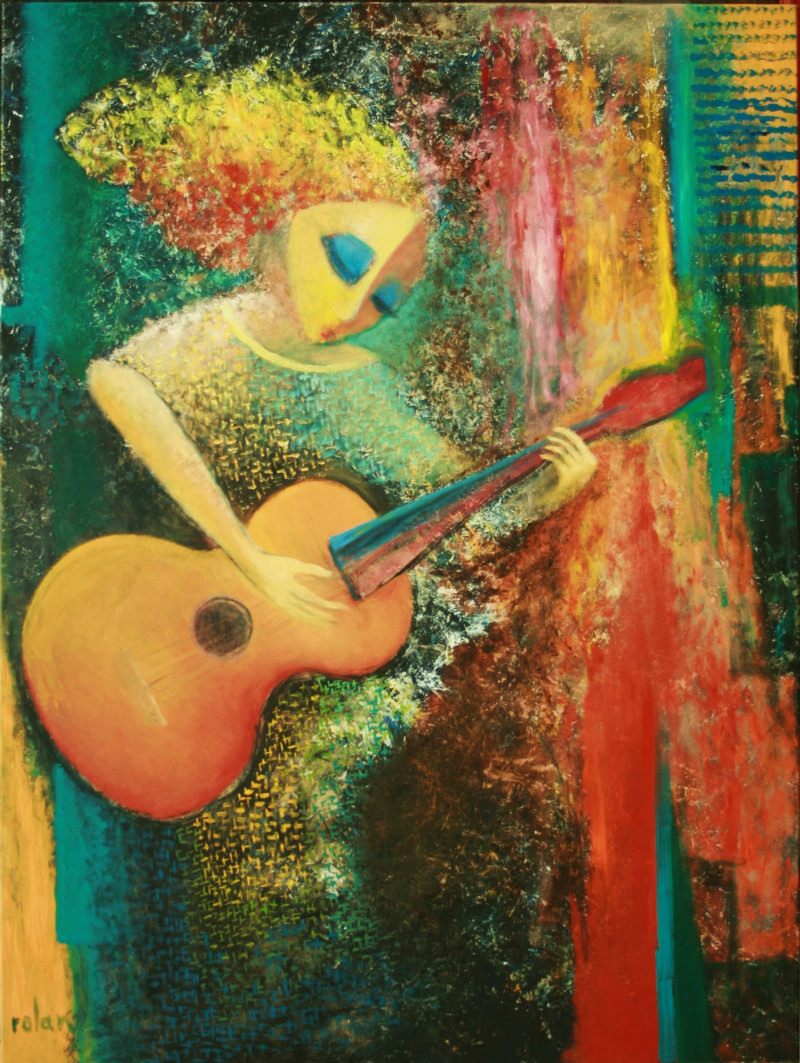 Guitar Girl original painting by Rolandas Butkevičius. Dance - Music