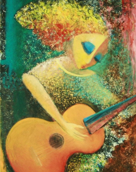 Guitar Girl original painting by Rolandas Butkevičius. Dance - Music