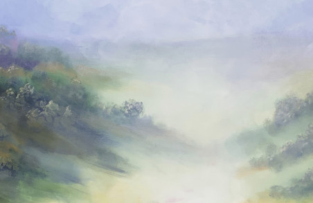 Light of a Foggy Morning original painting by Danguolė Šerstinskaja. Lithuanian Landscape Paintings