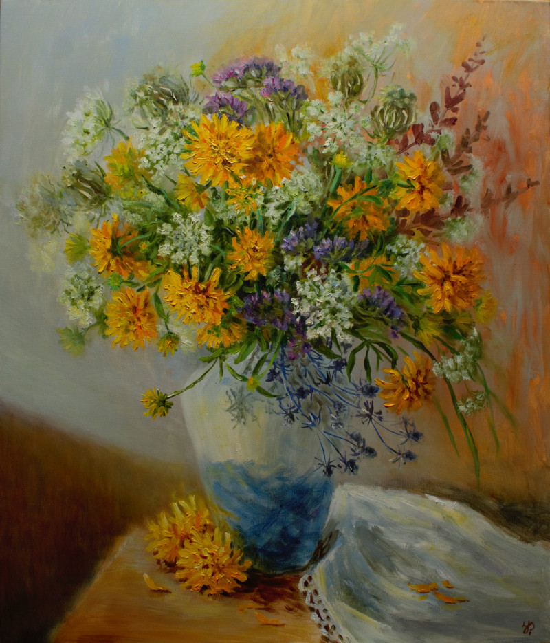 Yellow Summer original painting by Irma Pažimeckienė. Still-Life