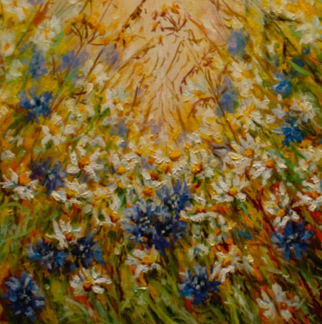 Cornflower Field original painting by Irma Pažimeckienė. Lithuanian Landscape Paintings