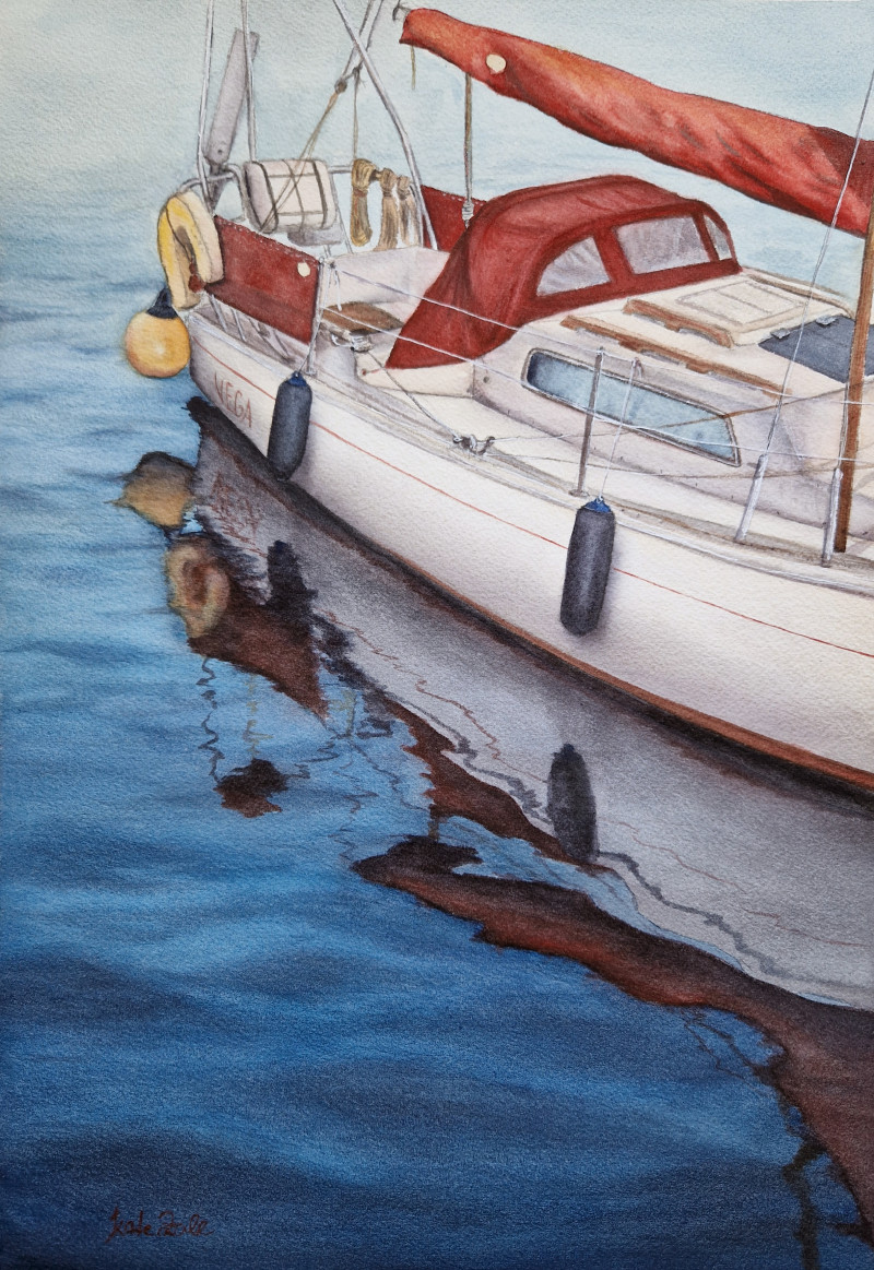 Vega Yacht original painting by Kate Zale. Marine Art