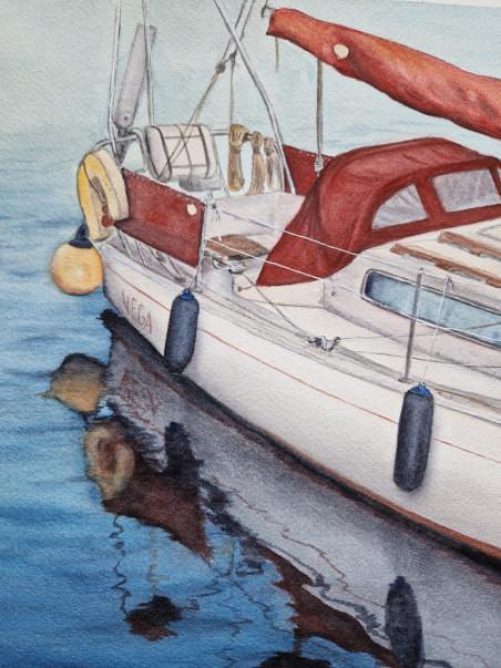 Vega Yacht original painting by Kate Zale. Marine Art