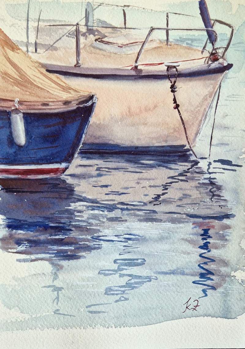 Plain-air. Yachts original painting by Kate Zale. Marine Art