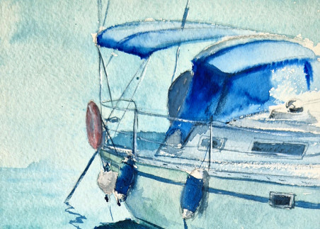 Plain-air. Green Water original painting by Kate Zale. Marine Art