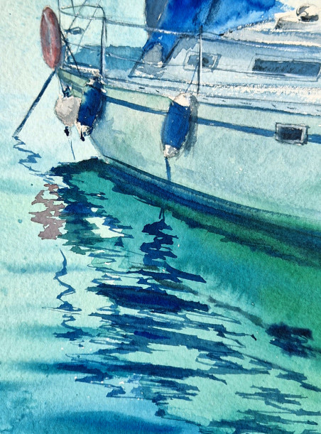 Plain-air. Green Water original painting by Kate Zale. Marine Art