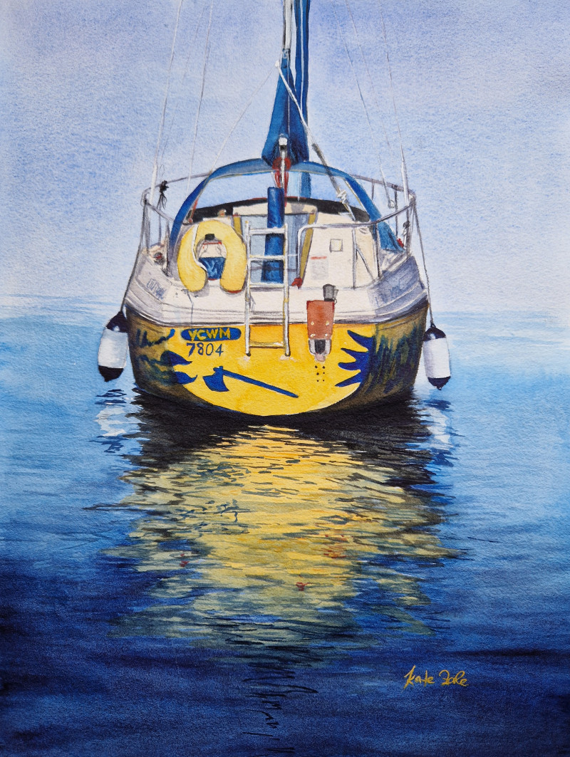 Viking Yacht original painting by Kate Zale. Marine Art