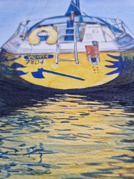 Viking Yacht original painting by Kate Zale. Marine Art