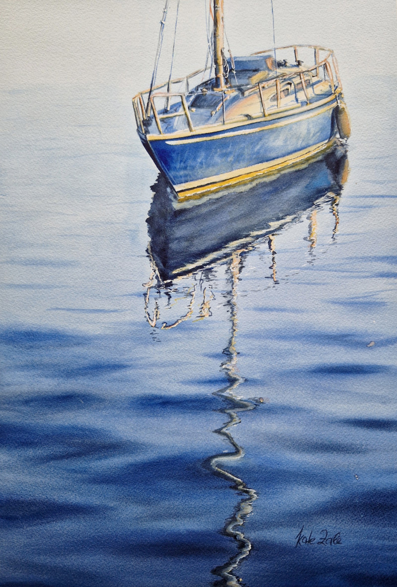 Reflections of the Sunrise original painting by Kate Zale. Marine Art