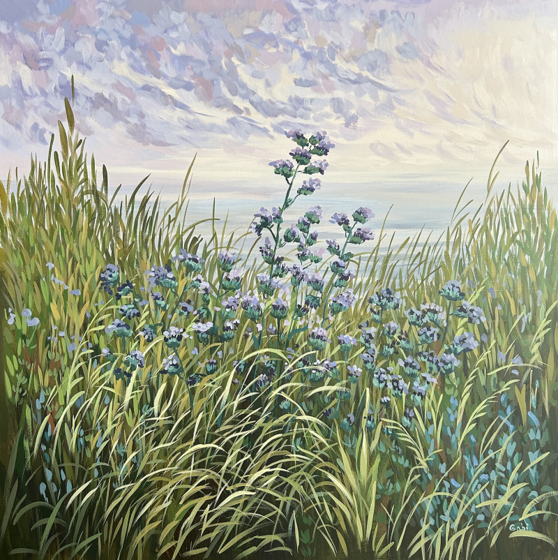 Lakeshore Blooms II original painting by Gabrielė Prišmantaitė. Calm paintings