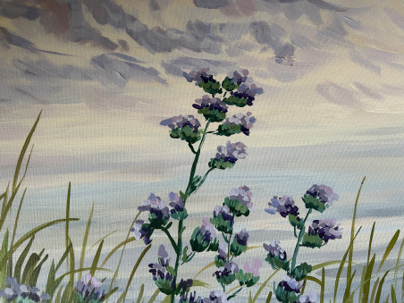 Lakeshore Blooms II original painting by Gabrielė Prišmantaitė. Calm paintings