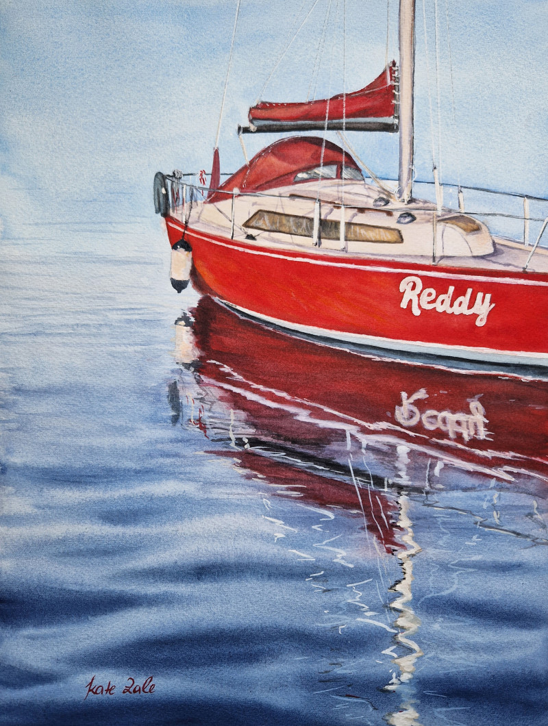 Reddy Yacht original painting by Kate Zale. Marine Art