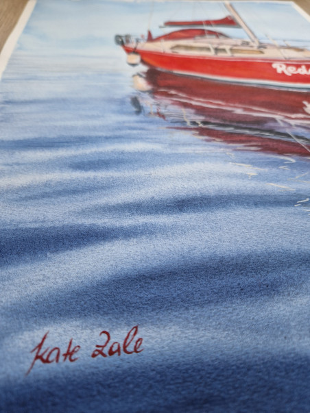 Reddy Yacht original painting by Kate Zale. Marine Art