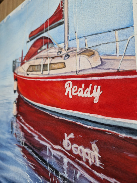 Reddy Yacht original painting by Kate Zale. Marine Art