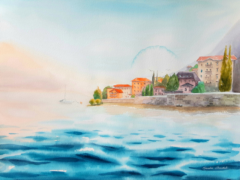 Lake Como. Italy original painting by Sandra Gaidelė. Lithuanian Landscape Paintings