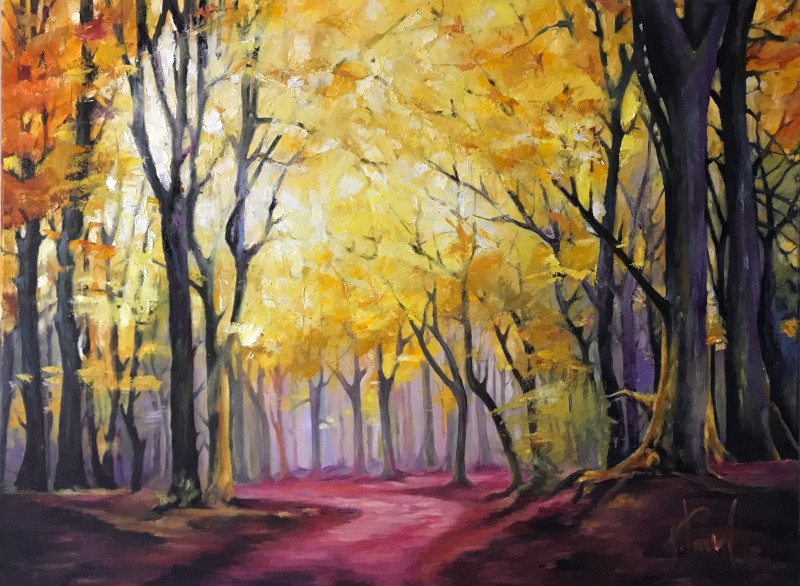 Mysterious Forest original painting by Sigita Paulauskienė. Lithuanian Landscape Paintings