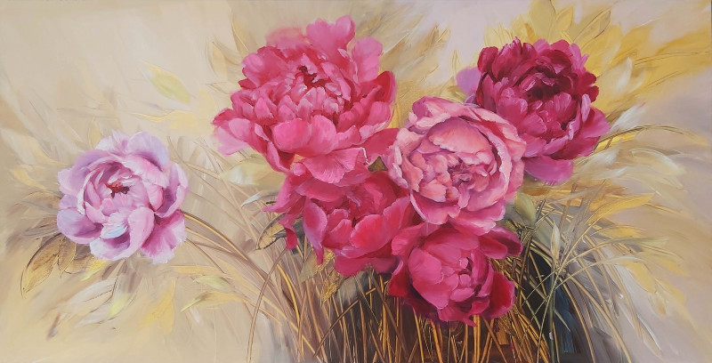 Burgundy original painting by Lidija Skačkauskaitė Kuklienė. Flowers