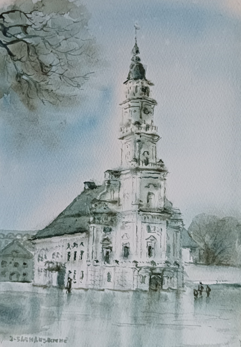 Kaunas Town Hall 15 original painting by Jūratė Sasnauskienė. Urbanistic - Cityscape